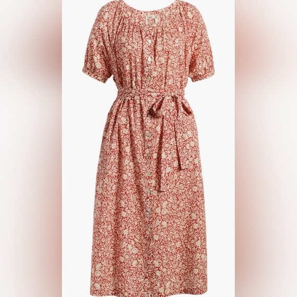 Faherty Evereve Carmel Dress Floral Medium 100% Organic Cotton - Picture 2 of 9